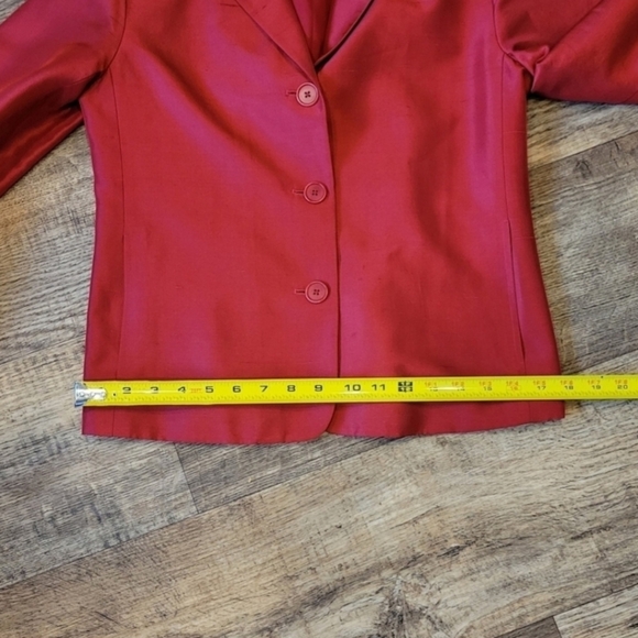 Lauren Ralph Lauren SZ 6 Vintage 100% Silk Red 3 Button Holiday Lagenlook Blazer - Picture 6 of 12